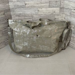 Latico NJ USA Taupe/Silver Leather Metallic Camo Print Crossbody Tote
